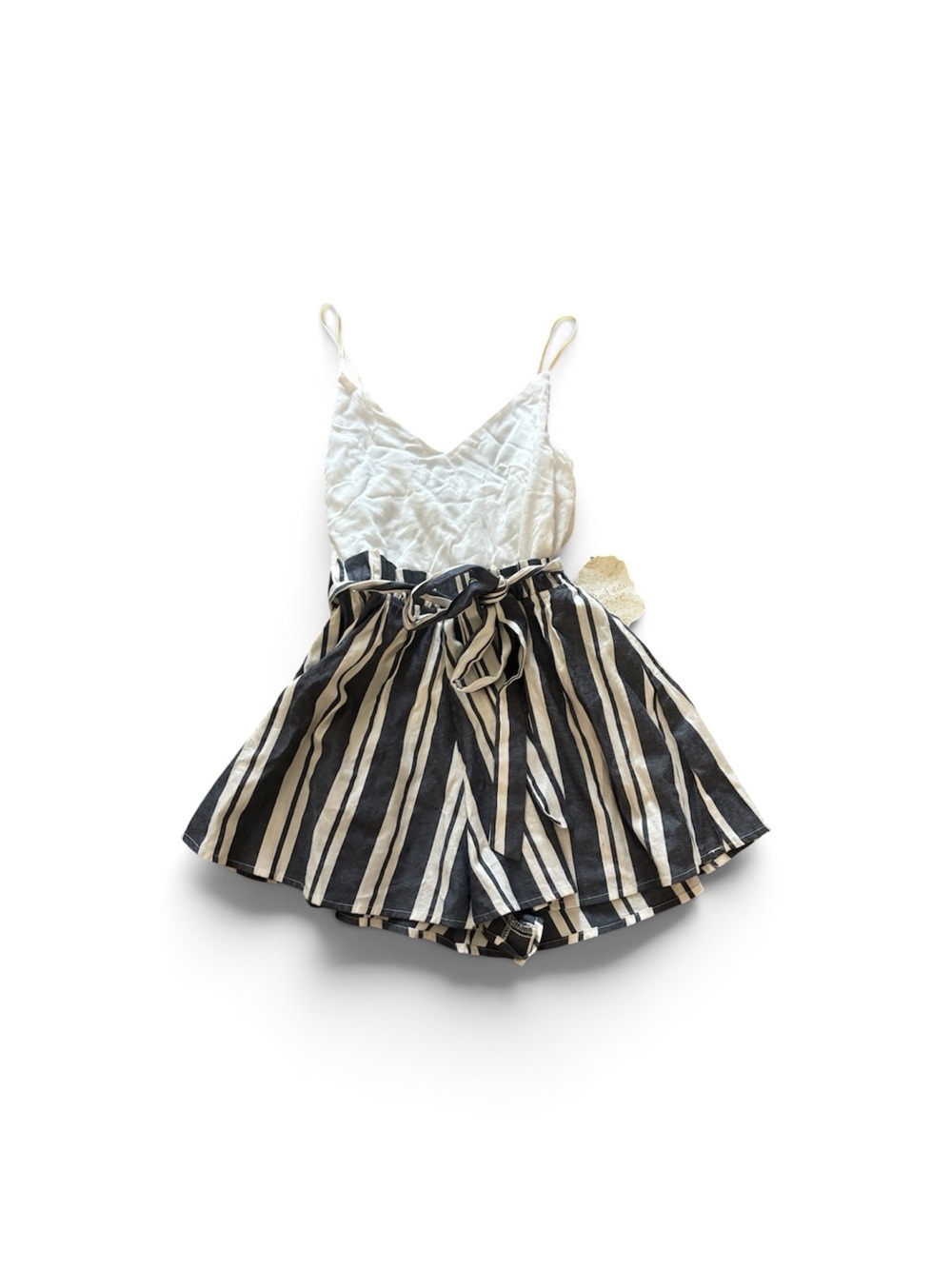 Alter’d State White Cami Romper with Navy & Cream Vertical Stripes size L